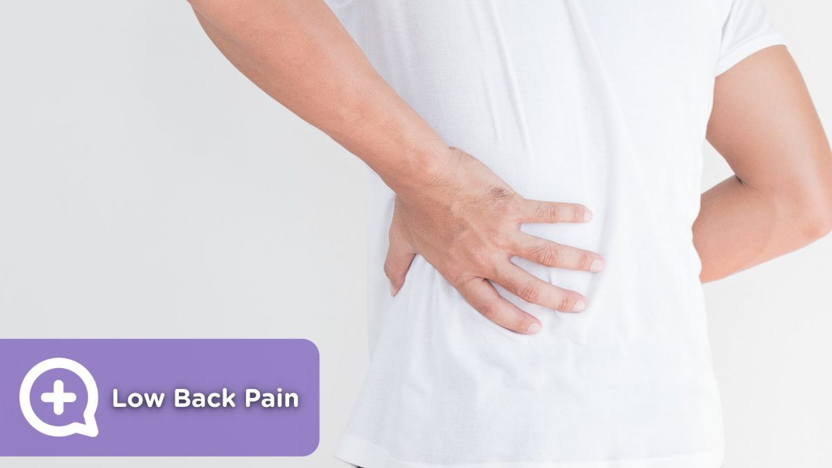 Man with back pain, cervical pain and low back pain, with his hand on his back