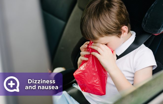 Child or adult dizzy in the car, with nausea