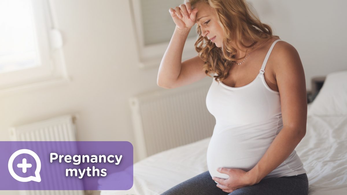 Pregnant woman, with dizziness, taking medication, remedies and myths about pregnancy.