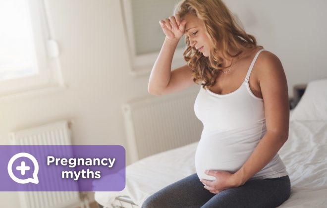 Pregnant woman, with dizziness, taking medication, remedies and myths about pregnancy.