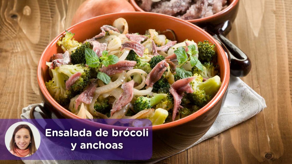 Ensalada brócoli, anchoas, mediquo, nutrición, alimentación. Salud. Cristina Romagosa.