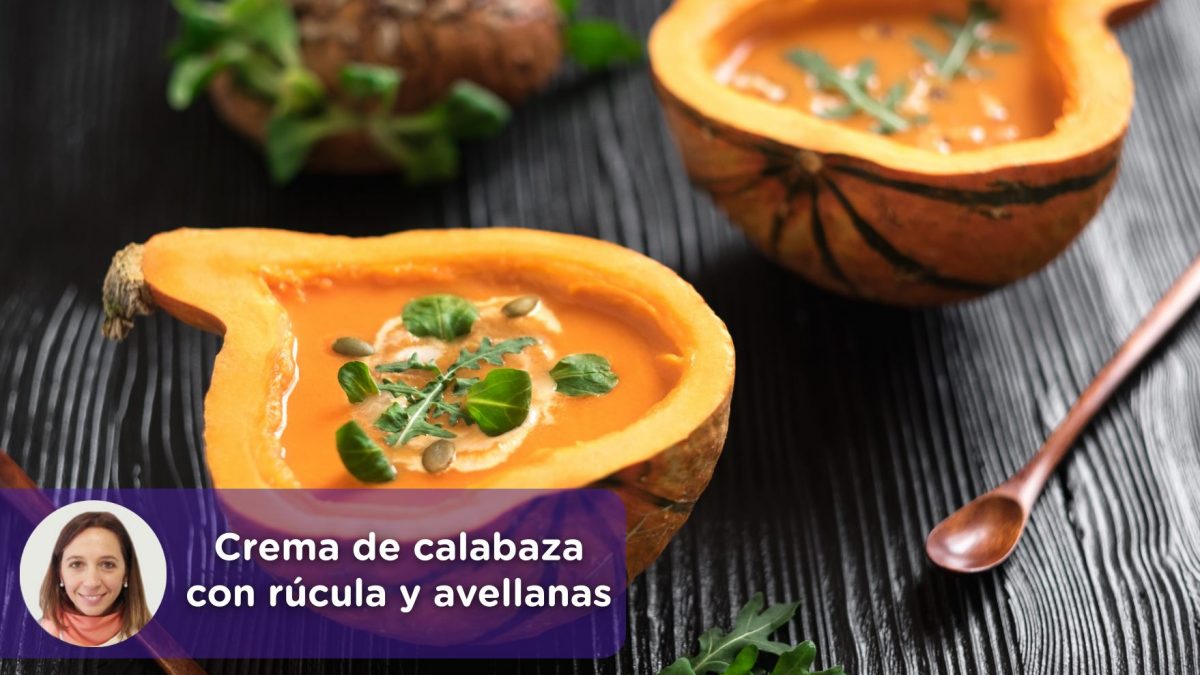 Crema de calabaza con rúcula y avellanas, nutrición, recetas, mediquo, Cristina Romagosa.