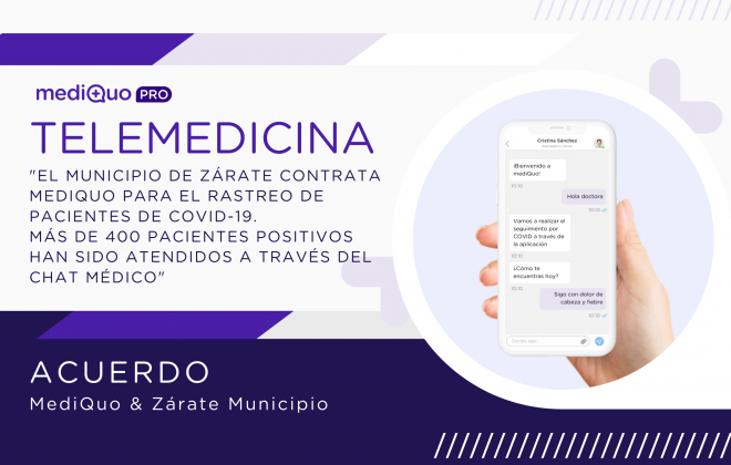 MediQuo y Zárate Municipio. Blog. Acuerdo de colaboración. Caso de éxito. Chat médico. Telemedicina. Seguimiento pacientes covid. Médicos. Rastreador.
