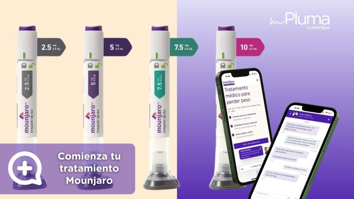 Comienza tu tratamiento Mounjaro. Método pluma by mediQuo. Clínica Pérdida de peso by mediQuo. Inyecciones recetadas clínica pérdida de peso. Pierde peso con el método pluma. Clínica Pérdida de peso. Consulta online. MediQuo. Liraglutida, semaglutida, tirzepatida. Ozempic, Wegovy, Saxenda, Mounjaro.