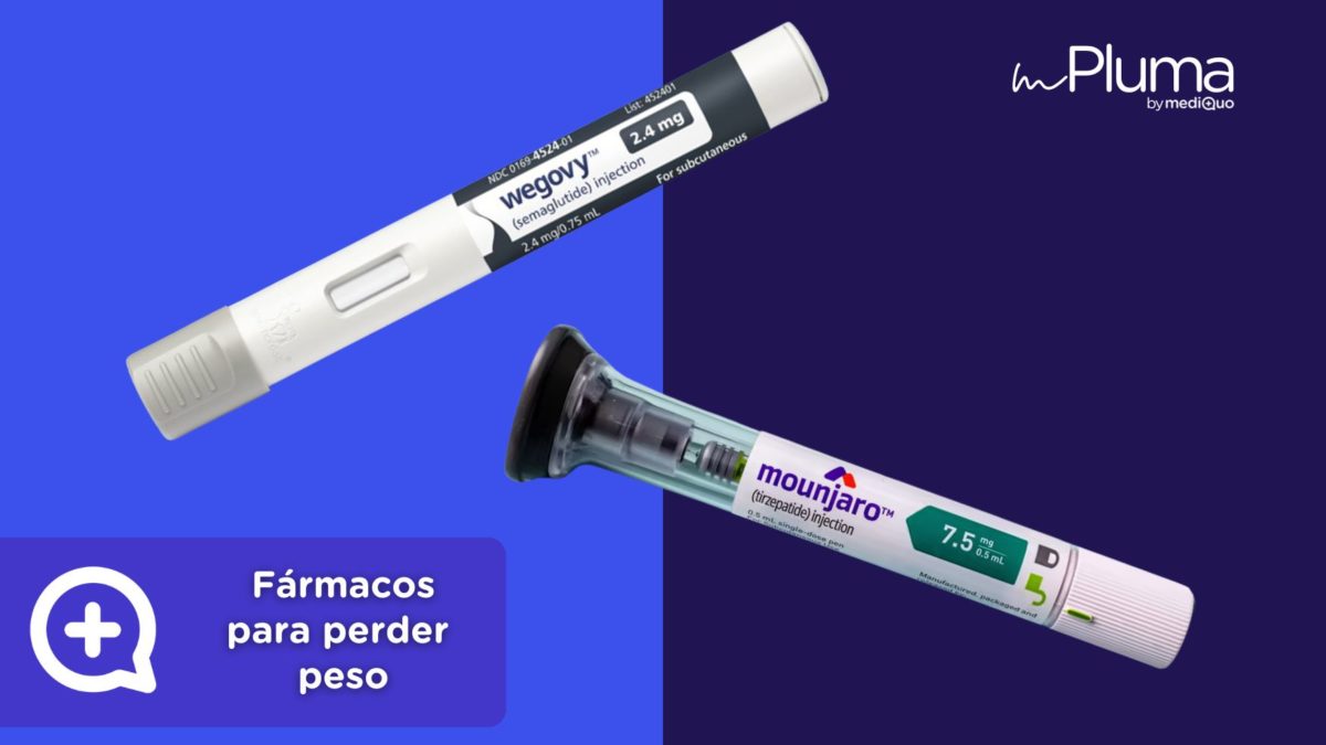 Fármacos para perder peso Mounjaro Tirzepatida y Wegovy Semaglutida. Método pluma by mediQuo. Clínica Pérdida de peso by mediQuo. Inyecciones recetadas clínica pérdida de peso. Pierde peso con el método pluma. Clínica Pérdida de peso. Consulta online. MediQuo. Liraglutida, semaglutida, tirzepatida. Ozempic, Wegovy, Saxenda, Mounjaro.