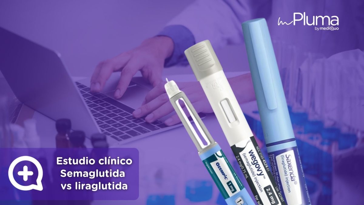 Estudio clínico Semaglutida vs liraglutida. Fármacos para perder peso Mounjaro Tirzepatida y Wegovy Semaglutida. Método pluma by mediQuo. Clínica Pérdida de peso by mediQuo. Inyecciones recetadas clínica pérdida de peso. Pierde peso con el método pluma. Clínica Pérdida de peso. Consulta online. MediQuo. Liraglutida, semaglutida, tirzepatida. Ozempic, Wegovy, Saxenda, Mounjaro.