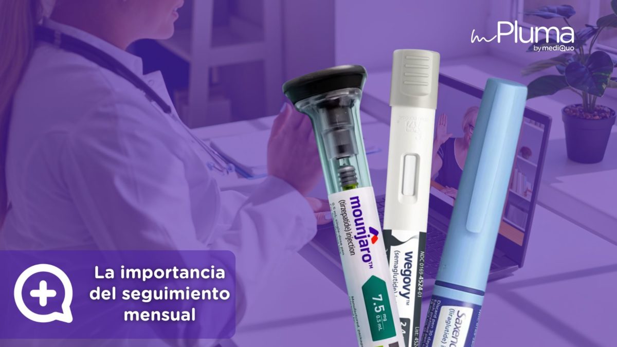 Seguimiento mensual en tratamiento farmacológico para la pérdida de peso. Fármacos para perder peso Mounjaro Tirzepatida y Wegovy Semaglutida. Método pluma by mediQuo. Clínica Pérdida de peso by mediQuo. Inyecciones recetadas clínica pérdida de peso. Pierde peso con el método pluma. Clínica Pérdida de peso. Consulta online. MediQuo. Liraglutida, semaglutida, tirzepatida. Ozempic, Wegovy, Saxenda, Mounjaro. Clínica Pérdida de peso by mediQuo - Método pluma