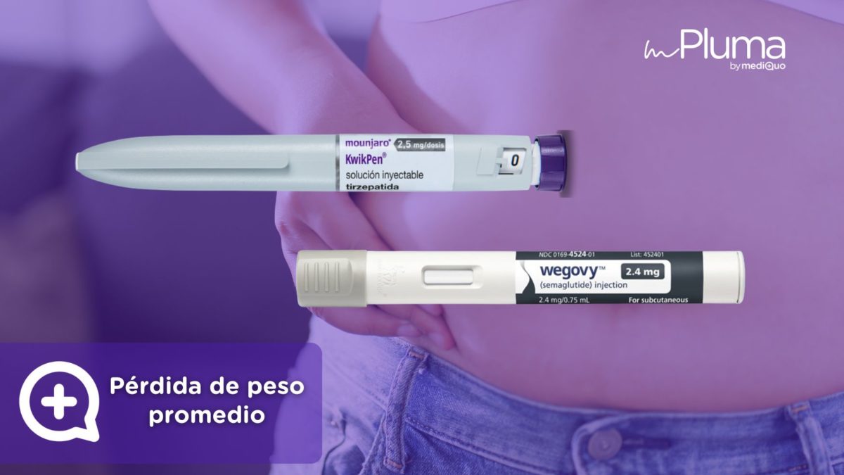 Pérdida de peso promedio con Wevogy o Mounjaro. Médicos para bajar de peso Método pluma. Mounjaro, Wegovy, Saxenda, Ozempic. Clínica Pérdida de peso. Consulta online. MediQuo. Liraglutida, semaglutida, tirzepatida.