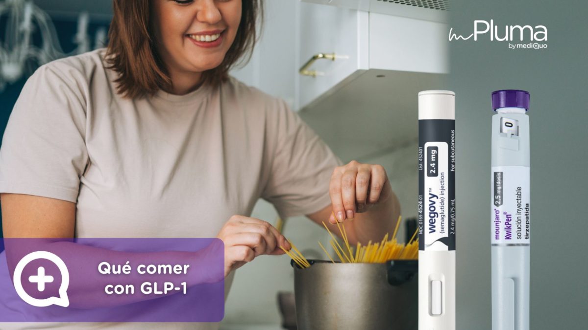 Alimentos recomendados para pacientes que usan GLP-1, como pescado, verduras, yogur y frutas, dentro de la guía de qué comer con Wegovy o Mounjaro.